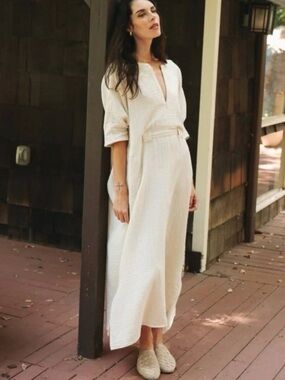 Odd Bird Co. Gauze Cream V‑Neck Relaxed Dress NWT